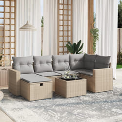 vidaXL Set Divano da Giardino 7 pz con Cuscini Beige Misto Polyrattan