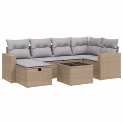 vidaXL Set Divano da Giardino 7 pz con Cuscini Beige Misto Polyrattan - Vista aggiuntiva 2
