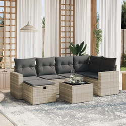 vidaXL Set Divani da Giardino 7pz con Cuscini Grigio Chiaro Polyrattan
