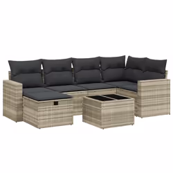 vidaXL Set Divani da Giardino 7pz con Cuscini Grigio Chiaro Polyrattan - Vista aggiuntiva 2