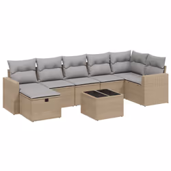 Set Divano da Giardino 8 pz con Cuscini Beige Misto Polyrattancod mxl 91789 - Vista aggiuntiva 2