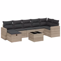 vidaXL Set Divano da Giardino 8pz con Cuscini Grigio Chiaro Polyrattan - Vista aggiuntiva 2