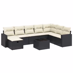 vidaXL Set Divani da Giardino 9 pz con Cuscini Nero in Polyrattan - Vista aggiuntiva 2