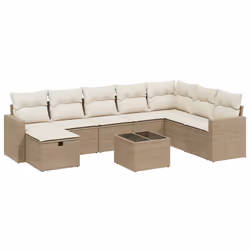 Set Divano da Giardino 9 pz con Cuscini Beige in Polyrattancod mxl 113697 - Vista aggiuntiva 2