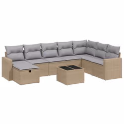 Set Divano da Giardino 9 pz con Cuscini Beige Misto Polyrattancod mxl 91790 - Vista aggiuntiva 2