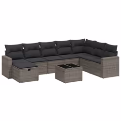 Set Divano da Giardino 9 pz con Cuscini Grigio in Polyrattancod mxl 113698 - Vista aggiuntiva 2