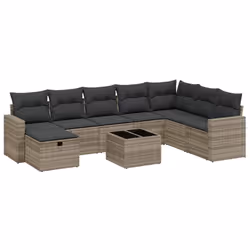 vidaXL Set Divano da Giardino 9pz con Cuscini Grigio Chiaro Polyrattan - Vista aggiuntiva 2