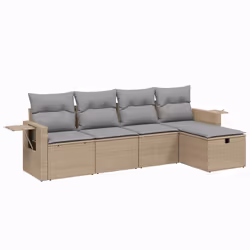 Set Divano da Giardino 5 pz con Cuscini Beige Misto Polyrattancod mxl 91791 - Vista aggiuntiva 2