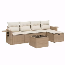 vidaXL Set Divano da Giardino 6 pz con Cuscini Beige in Polyrattan - Vista aggiuntiva 2