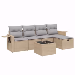vidaXL Set Divano da Giardino 6 pz con Cuscini Beige Misto Polyrattan - Vista aggiuntiva 2