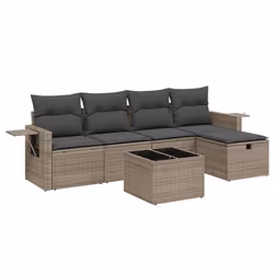 vidaXL Set Divano da Giardino 6 pz con Cuscini Grigio in Polyrattan - Vista aggiuntiva 2