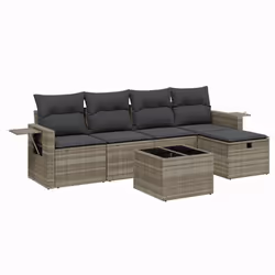 vidaXL Set Divano da Giardino 6pz con Cuscini Grigio Chiaro Polyrattan - Vista aggiuntiva 2