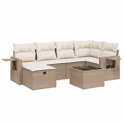 Set Divani da Giardino 7 pz con Cuscini Beige in Polyrattancod mxl 89697 - Vista aggiuntiva 2
