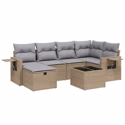 Set Divano da Giardino 7 pz con Cuscini Beige Misto Polyrattancod mxl 113702 - Vista aggiuntiva 2