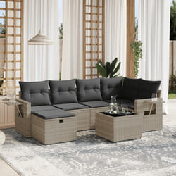 vidaXL Set Divani da Giardino 7pz con Cuscini Grigio Chiaro Polyrattan