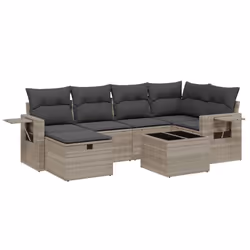 vidaXL Set Divani da Giardino 7pz con Cuscini Grigio Chiaro Polyrattan - Vista aggiuntiva 2