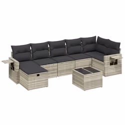 vidaXL Set Divano da Giardino 8pz con Cuscini Grigio Chiaro Polyrattan - Vista aggiuntiva 2