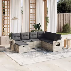 vidaXL Set Divani da Giardino 7pz con Cuscini Grigio Chiaro Polyrattan