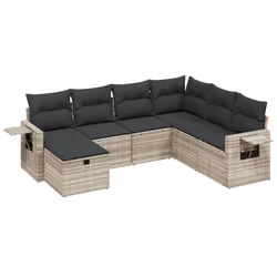 vidaXL Set Divani da Giardino 7pz con Cuscini Grigio Chiaro Polyrattan - Vista aggiuntiva 2