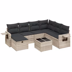 vidaXL Set Divano da Giardino 8pz con Cuscini Grigio Chiaro Polyrattan - Vista aggiuntiva 2