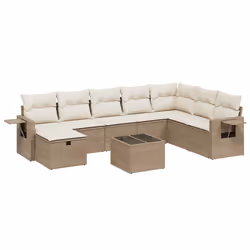 vidaXL Set Divano da Giardino 9 pz con Cuscini Beige in Polyrattan - Vista aggiuntiva 2