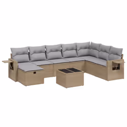 vidaXL Set Divano da Giardino 9 pz con Cuscini Beige Misto Polyrattan - Vista aggiuntiva 2