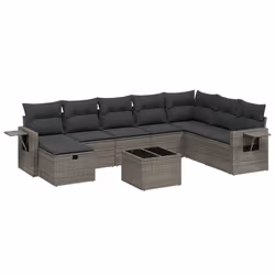 vidaXL Set Divano da Giardino 9 pz con Cuscini Grigio in Polyrattan - Vista aggiuntiva 2