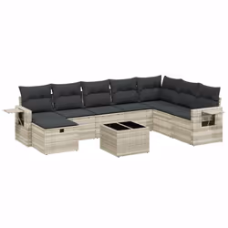 vidaXL Set Divano da Giardino 9pz con Cuscini Grigio Chiaro Polyrattan - Vista aggiuntiva 2