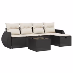 vidaXL Set Divano da Giardino 6 pz con Cuscini Nero in Polyrattan - Vista aggiuntiva 2