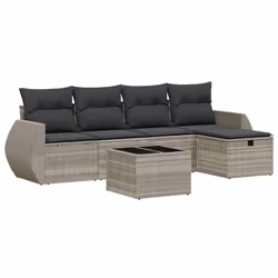 vidaXL Set Divano da Giardino 6pz con Cuscini Grigio Chiaro Polyrattan - Vista aggiuntiva 2