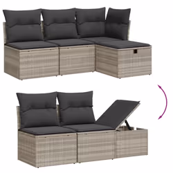 vidaXL Set Divano da Giardino 6pz con Cuscini Grigio Chiaro Polyrattan - Vista aggiuntiva 3
