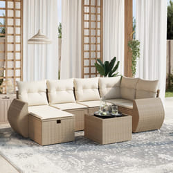 vidaXL Set Divani da Giardino 7 pz con Cuscini Beige in Polyrattan