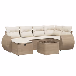 vidaXL Set Divani da Giardino 7 pz con Cuscini Beige in Polyrattan - Vista aggiuntiva 2