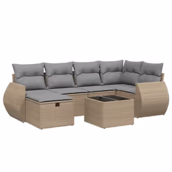 vidaXL Set Divano da Giardino 7 pz con Cuscini Beige Misto Polyrattan - Vista aggiuntiva 2