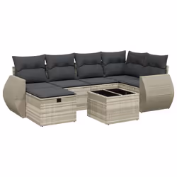 vidaXL Set Divani da Giardino 7pz con Cuscini Grigio Chiaro Polyrattan - Vista aggiuntiva 2