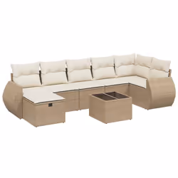 vidaXL Set Divano da Giardino 8 pz con Cuscini Beige in Polyrattan - Vista aggiuntiva 2