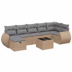 vidaXL Set Divano da Giardino 8 pz con Cuscini Beige Misto Polyrattan - Vista aggiuntiva 2