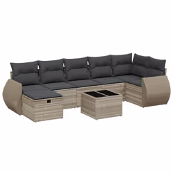 vidaXL Set Divano da Giardino 8pz con Cuscini Grigio Chiaro Polyrattan - Vista aggiuntiva 2