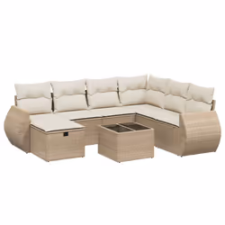 vidaXL Set Divano da Giardino 8 pz con Cuscini Beige in Polyrattan - Vista aggiuntiva 2