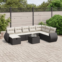 vidaXL Set Divani da Giardino 9 pz con Cuscini Nero in Polyrattan