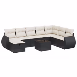 vidaXL Set Divani da Giardino 9 pz con Cuscini Nero in Polyrattan - Vista aggiuntiva 2