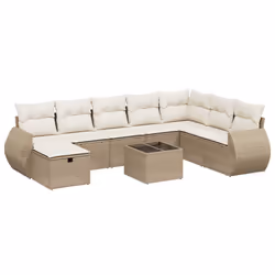 Set Divano da Giardino 9 pz con Cuscini Beige in Polyrattancod mxl 113900 - Vista aggiuntiva 2