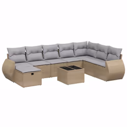 Set Divano da Giardino 9 pz con Cuscini Beige Misto Polyrattancod mxl 91659 - Vista aggiuntiva 2