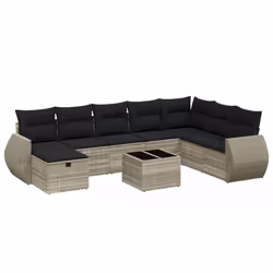 vidaXL Set Divano da Giardino 9pz con Cuscini Grigio Chiaro Polyrattan - Vista aggiuntiva 2