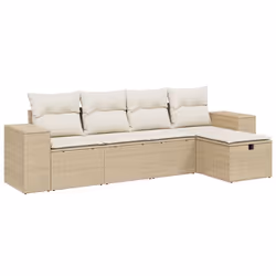 vidaXL Set Divano da Giardino 5 pz con Cuscini Beige in Polyrattan - Vista aggiuntiva 2