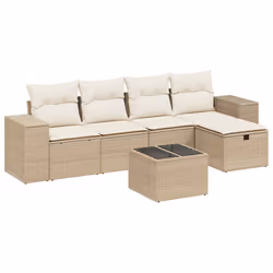 vidaXL Set Divano da Giardino 6 pz con Cuscini Beige in Polyrattan - Vista aggiuntiva 2