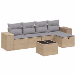 vidaXL Set Divano da Giardino 6 pz con Cuscini Beige Misto Polyrattan - Vista aggiuntiva 2