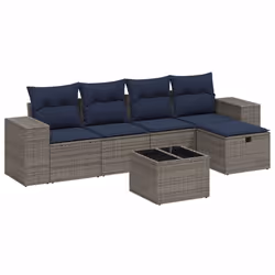 vidaXL Set Divano da Giardino 6 pz con Cuscini Grigio in Polyrattan - Vista aggiuntiva 2