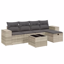 vidaXL Set Divano da Giardino 6pz con Cuscini Grigio Chiaro Polyrattan - Vista aggiuntiva 2