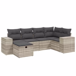 vidaXL Set Divano da Giardino 6pz con Cuscini Grigio Chiaro Polyrattan - Vista aggiuntiva 2